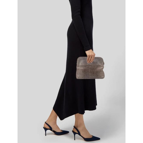 India Hicks Insider Stingray Gecko Brown Leather Clutch with Dustbag NEW - Picture 2 of 14